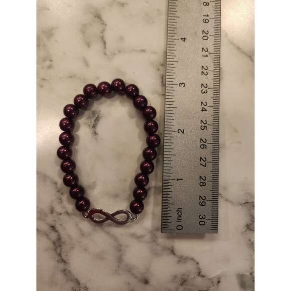 Infinity Symbol Stretch Bracelet With Burgundy Beads - Picture 2 of 2